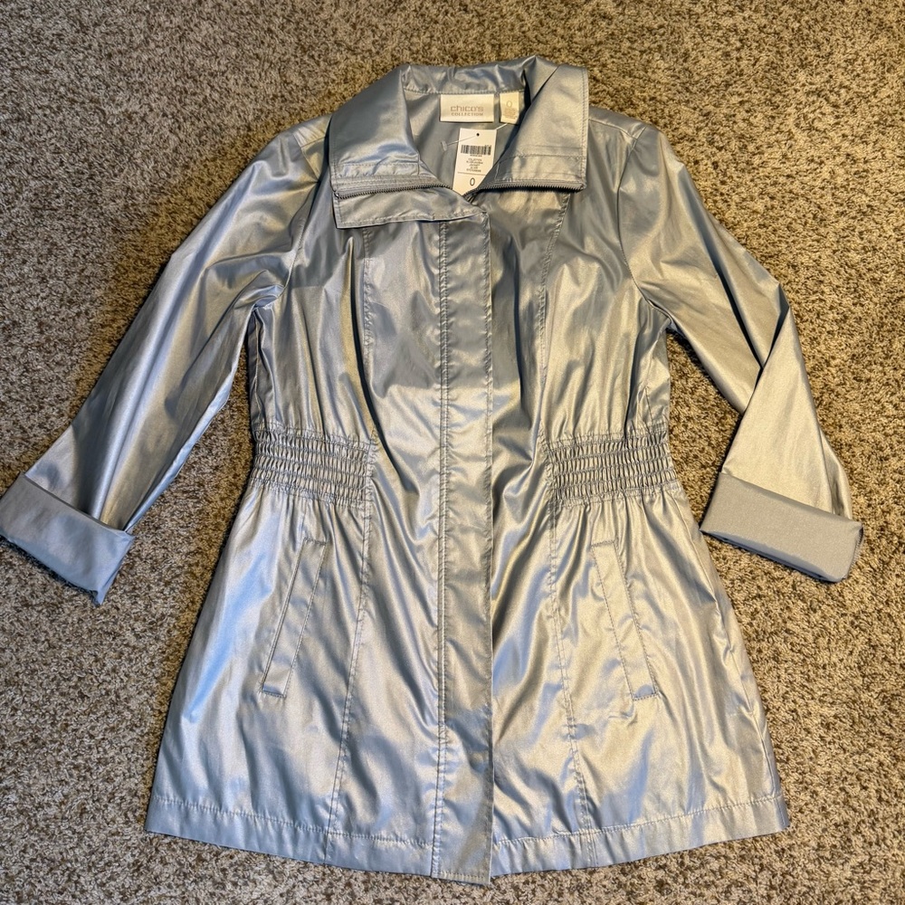 NWT Chico's Collection Silver Anorak Coat - XS (Chico’s 0)